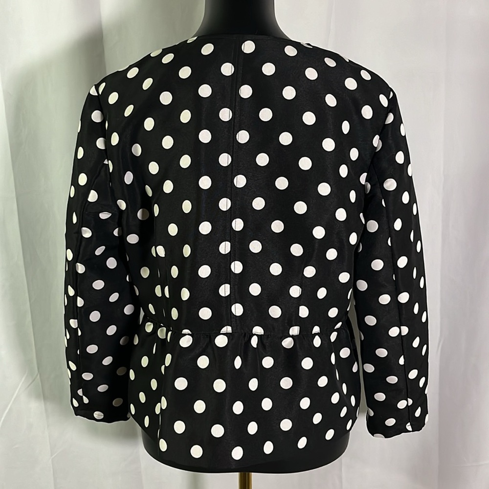LOFT Black & White Jacquard Polka Dot Lightweight Peplum Hem Jacket - Picture 3 of 16